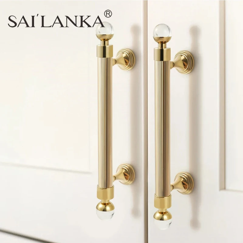 

SAILANKA Brass Furniture Handles Light Luxury Crystal Ball Cabinet Knobs Wardrobe Cupboard Long Hardware Drawer Pull Kitchen