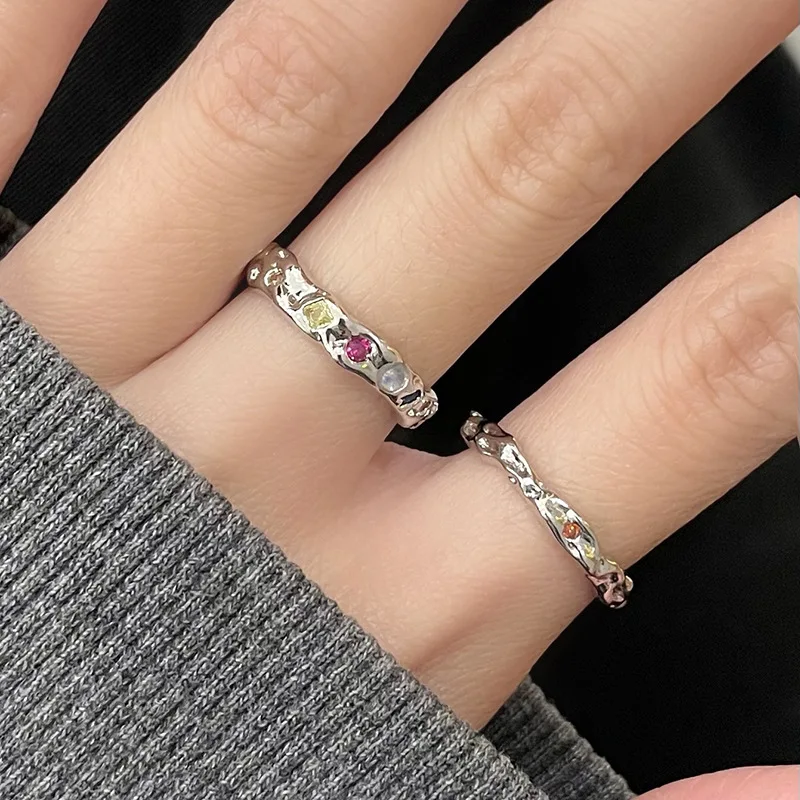 Aesthetic Jewelry Rings For Women Colorful Crystal Zircon Finger Rings Chic Wedding Party Accessories 2023 New Korean Fashion