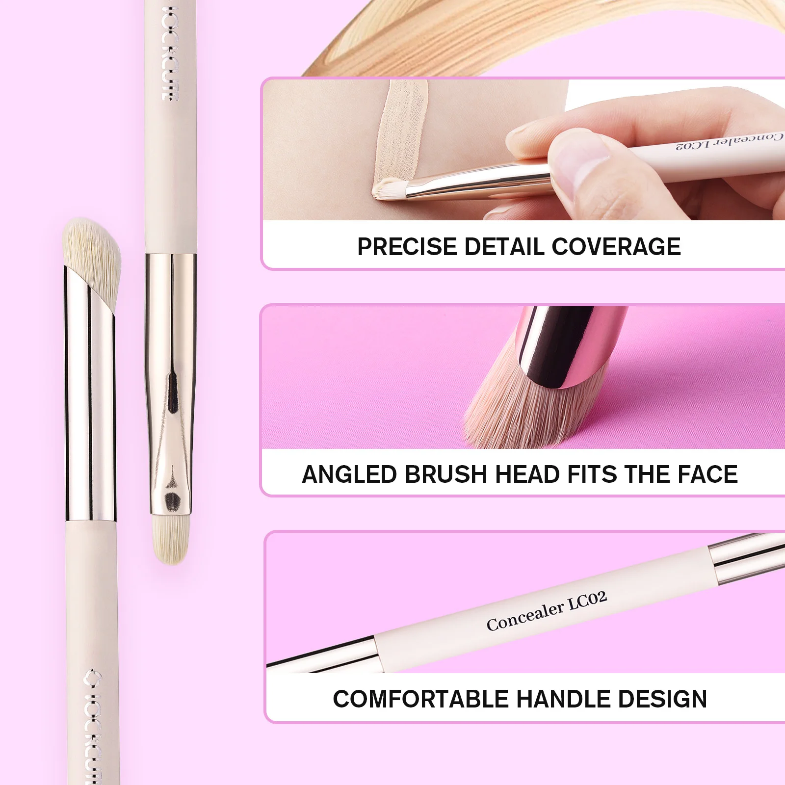 LOCKCUTE 더블 엔드 컨실러 브러쉬 다크서클 및 잡티를 위한 완벽한 커버리지 및 디테일 블렌딩 뷰티 브러쉬 도구