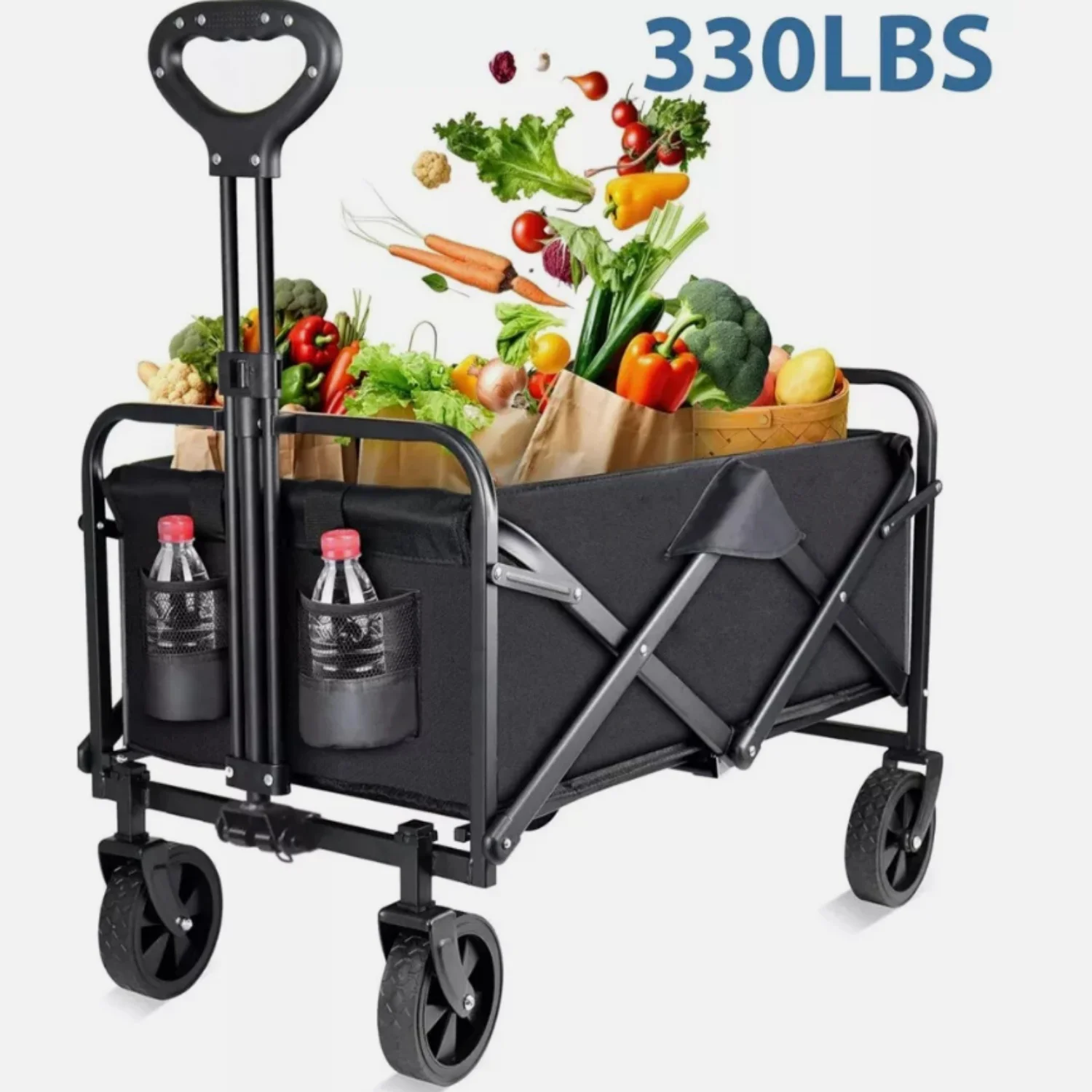 Outdoor Garden 150KG Folding Wagon Cart Heavy Duty Folding Wagon with Large Capacity Shopping Beach Garden Camping Wagon Cart