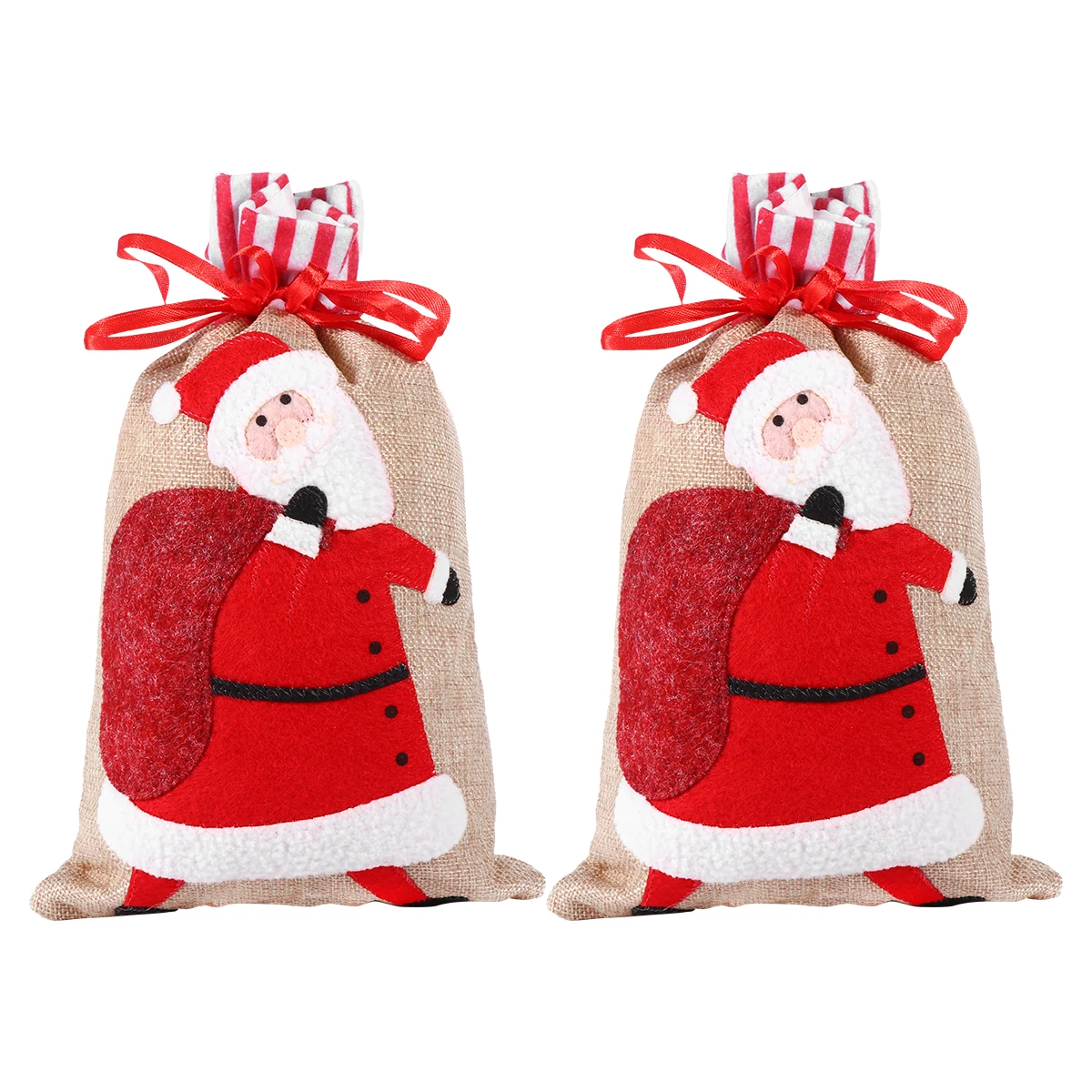 

2 pcs Three-Dimensional Embroidered Candy Bag Christmas Drawstring Bag for Kids Party Favors Gift Storage Burlap Bags with