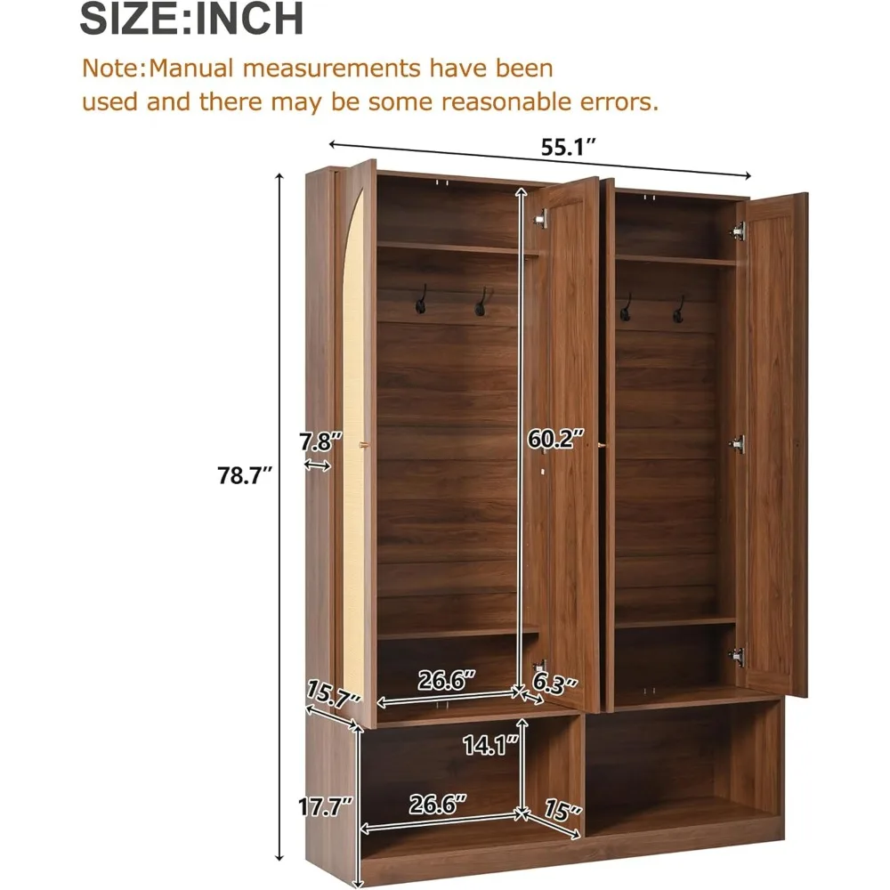 شجرة قاعة على طراز المزرعة متعددة الوظائف مع أربعة أبواب تخزين ومقعد جلوس مع ستة خطافات، مستوحاة من منتصف القرن