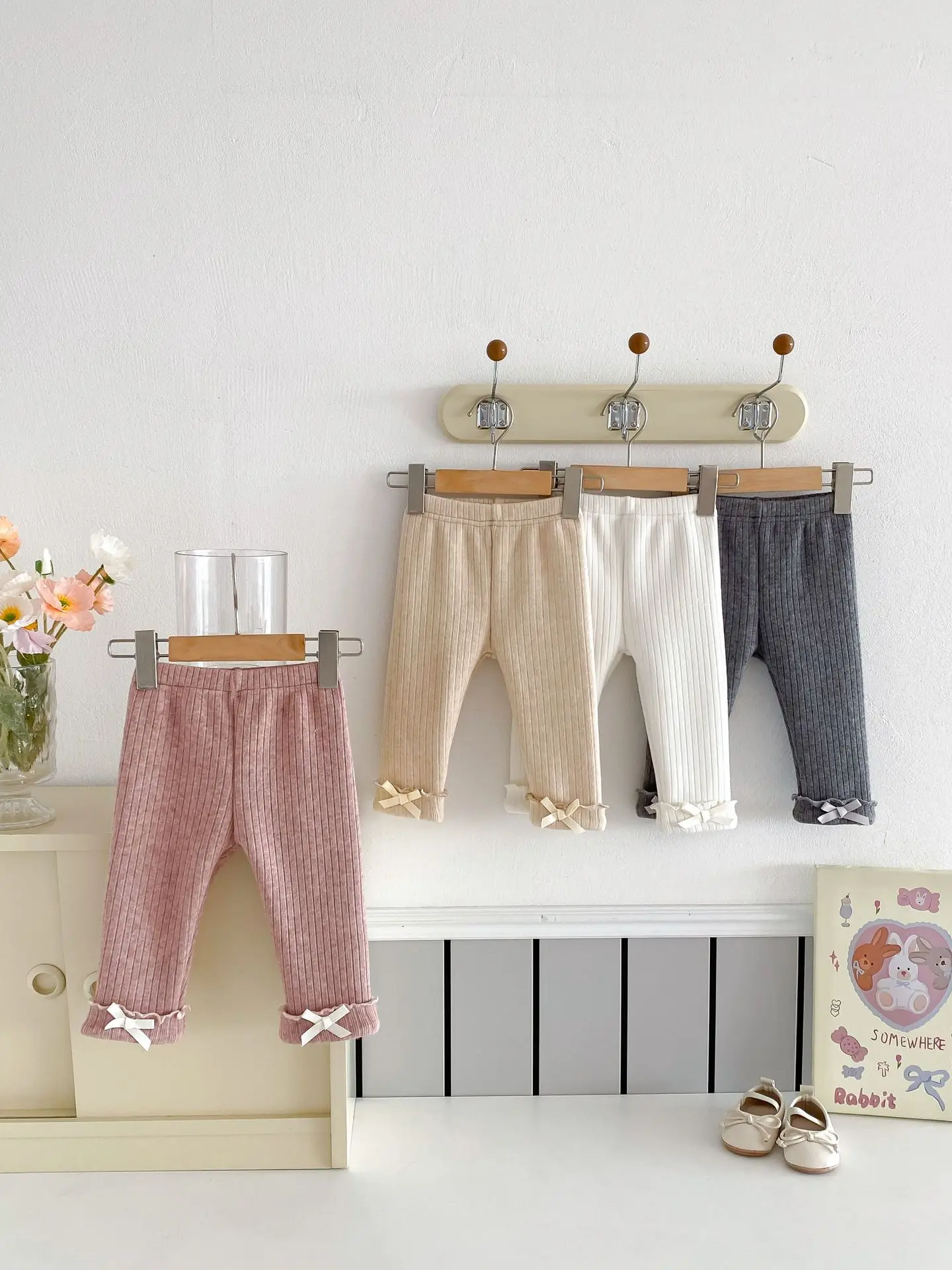 2024 Winter New Baby Plus Velvet Thick Leggings Cotton Girls Cute Bow Warm Trousers Infant Fleece Casual Pants Toddler Clothes