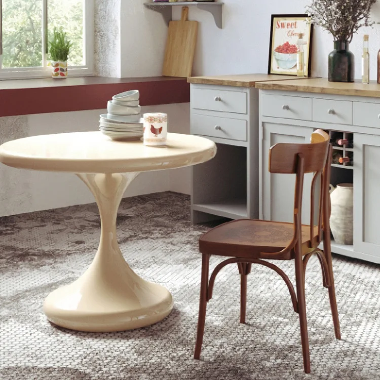Cream round tulip negotiation table light luxury modern simple small apartment household French retro black dining table