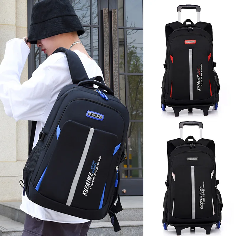 

New Trolley School Backpack with Wheels Mochila Masculina Rolling Backpacks for Boys Wheeled Sacoche Homme Luggage Kids Bookbag