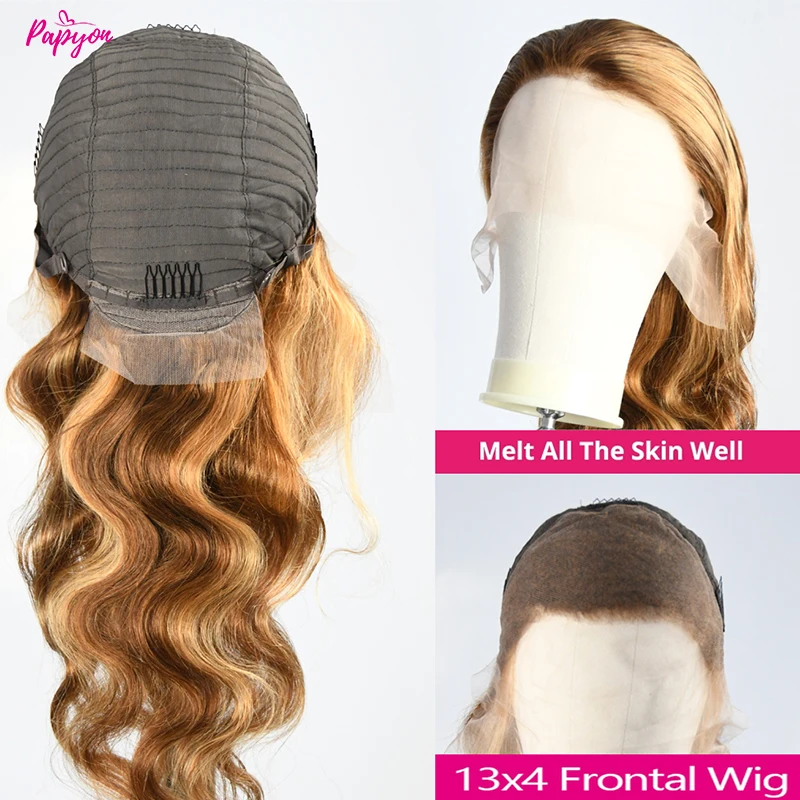 Blonde Highlight Wig 13x4 Lace Frontal Wigs For Women 180% Density Body Wave Human Hair Wigs Brazilian Remy Human Hair