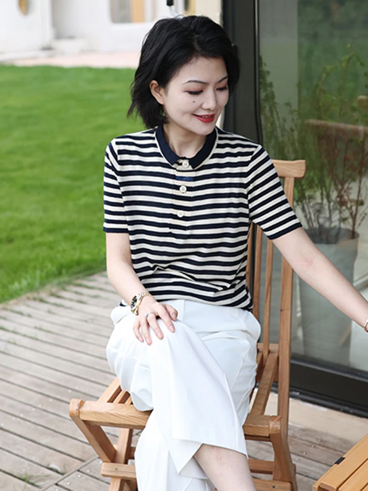 

Korean Sle Ice Silk ort Sve Knitted Top Faionable Casual Neline Color Boting irt for Young Women