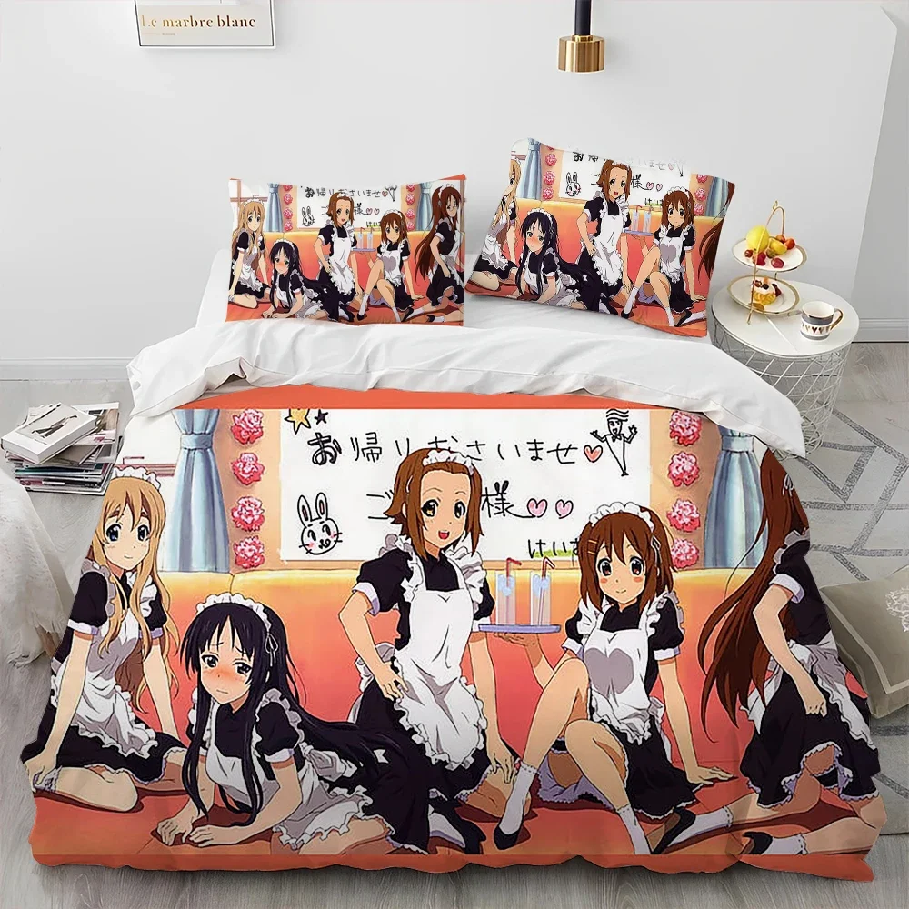 K-ON Cartoon Cute Lolita Kawaii Girls Comforter Bedding Set,Duvet Cover Bed Set Quilt Cover Pillowcase,Queen Size Bedding Set 3D