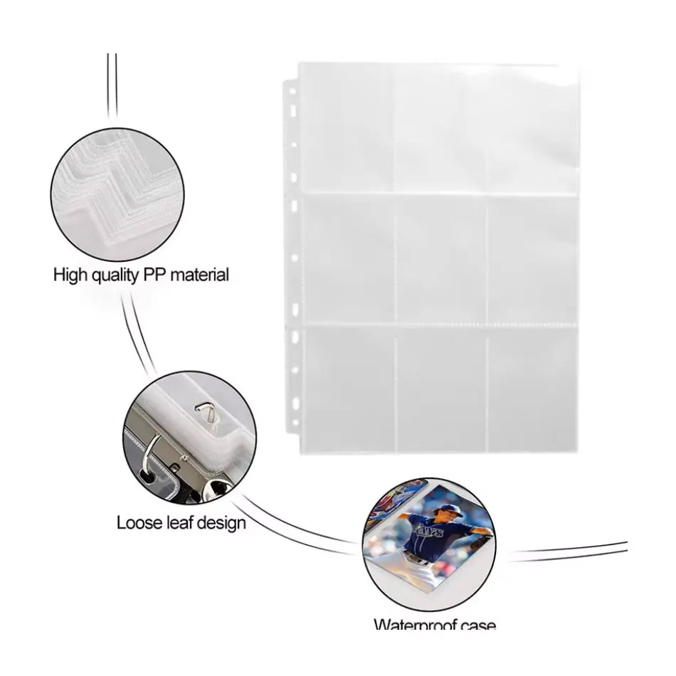 9 Pocket Single 50 Pages Side Trading Card Sleeve Transparent Trading Card Sleeve Pages Protector For Photocard Game Cards