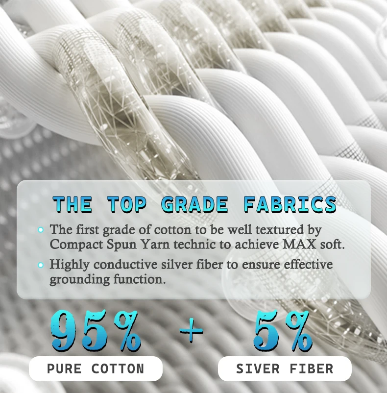 Queen Size Antimicrobial Silver Fabric Earthing Grounding Sheet with Elastic Band Fitted Bed Sheet for Improved Sleep Quality