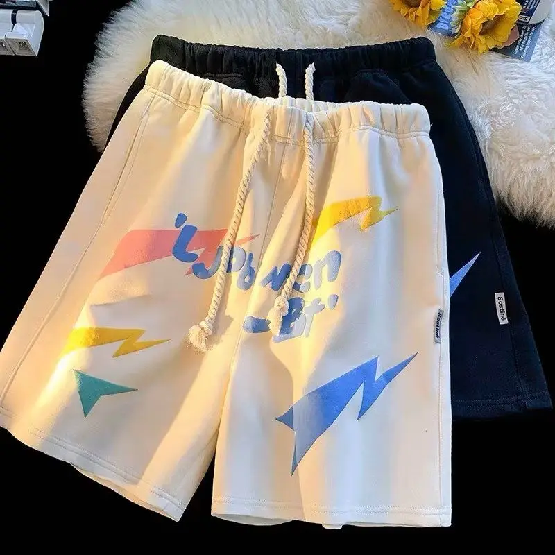 

Men Casual Shorts Trends Cartoon Print High Street Drawstring Five-point Pants Loose Straight Outdoor Sports Basketball Shorts