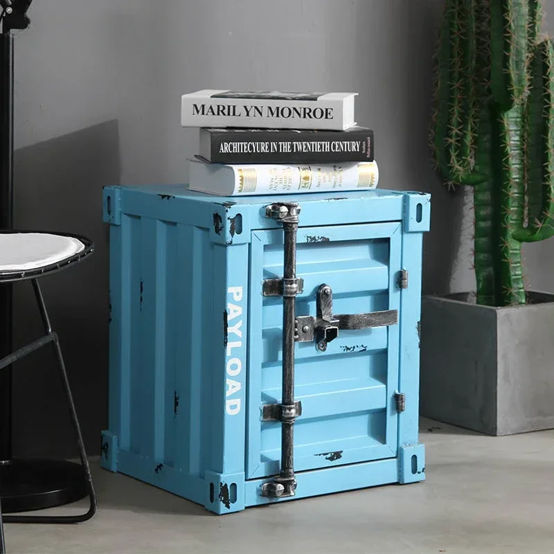 Industrial Style Metal Container Storage Cabinet for Bedroom Coffee Shop Bedside Table with Window Decor Exhibit Furniture