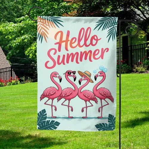 Flamingo Garden Flag Hello Summer Yard Outdoor Decor Polyester ZZY