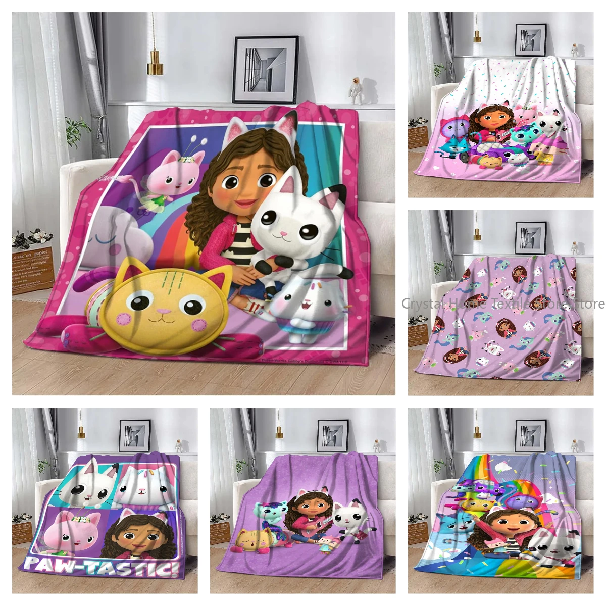 

Cute Gabbys Dollhouse Cartoon Blanket,Soft Throw Blanket for Beds Home Bedroom Sofa Picnic Travel Office Rest Cover Blanket Gift