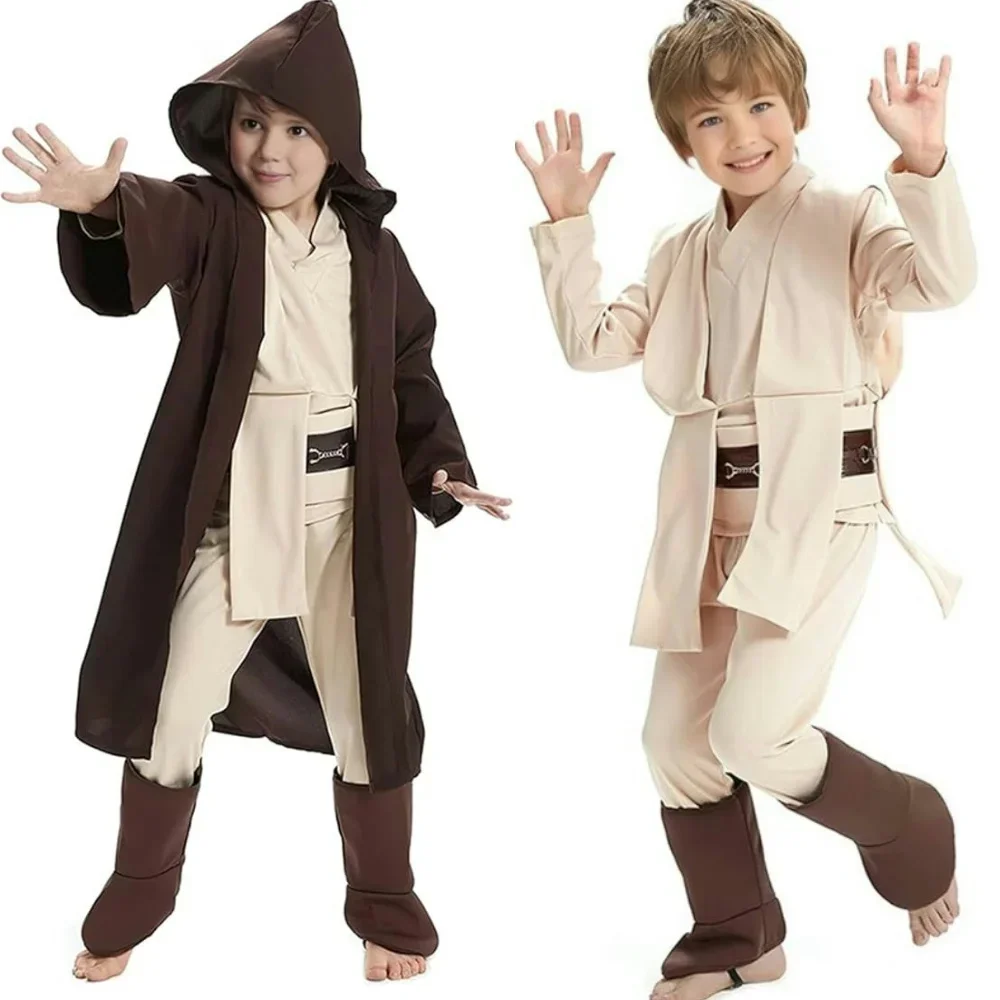 New Kid Children Jedi Knight Cosplay Costume Obi Wan Kenobi Uniform Suit Anakin Skywalker Hooded Robe Cloak Outfits