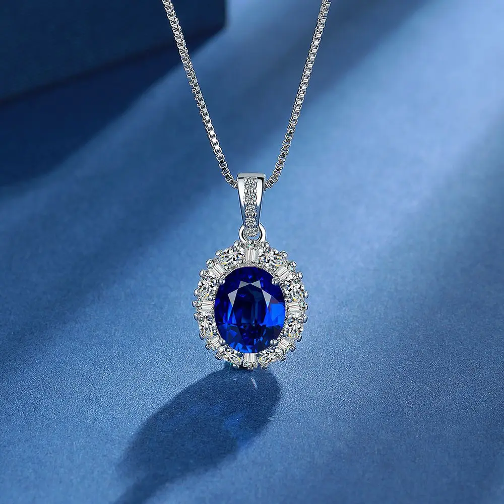 925 Sterling Silver Fashion Classic Blue Zircon Denier Ring Earrings Pendant Set Birthday Party Anniversary Gift Ladies Jewelry