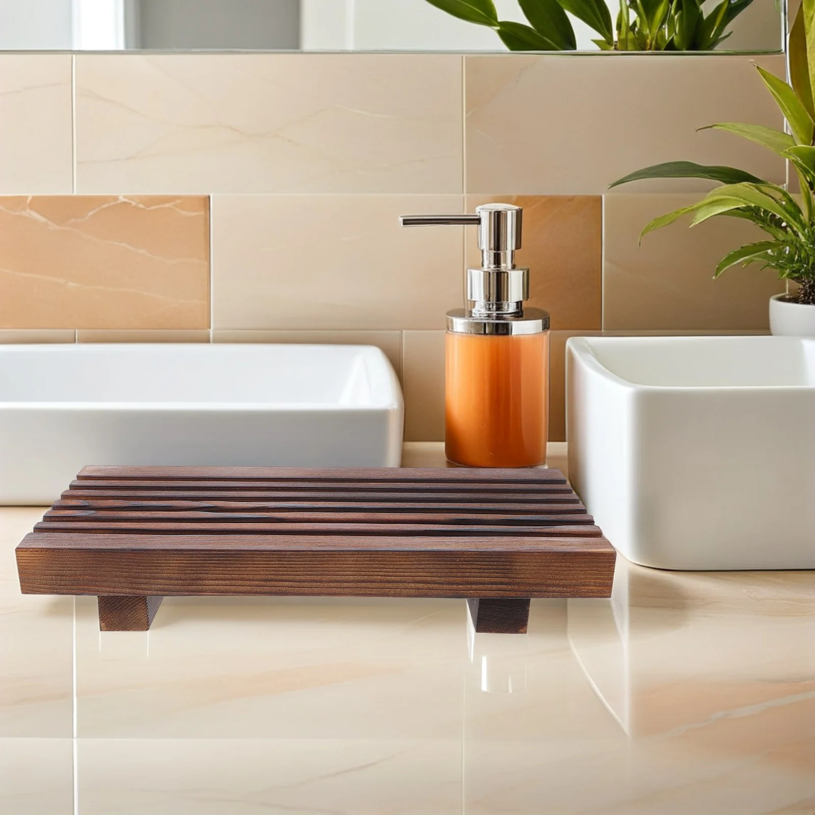 

Bathroom Wooden Tray Organizer Kitchen Accessories Countertop Stand Sink Display Decorate Soap Dish Decorative