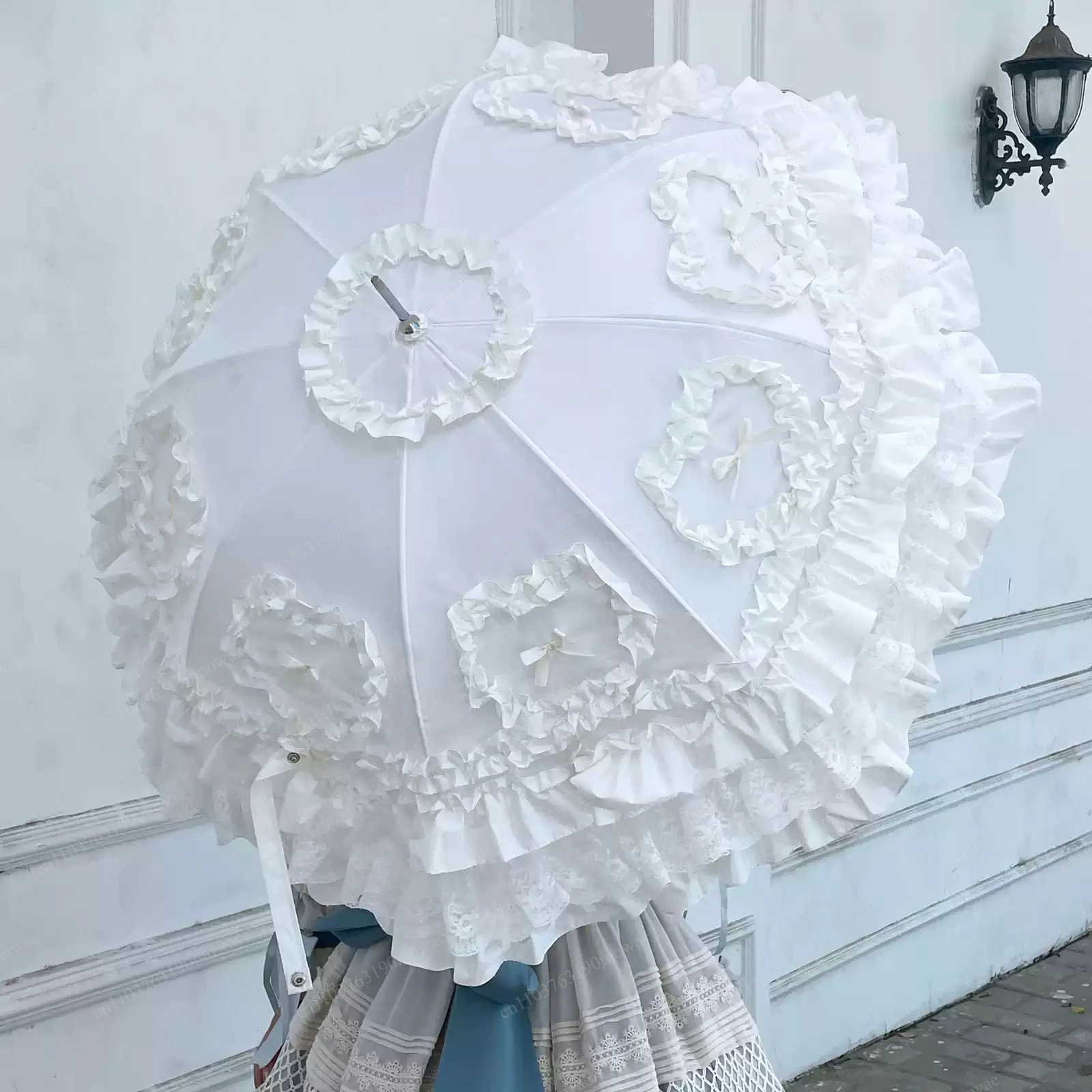 Heart Love Lolita Sun Protection Umbrella Girl Heart Princess Umbrella Color Matching Lace Straight Handle Bird Cage Lo Umbrella