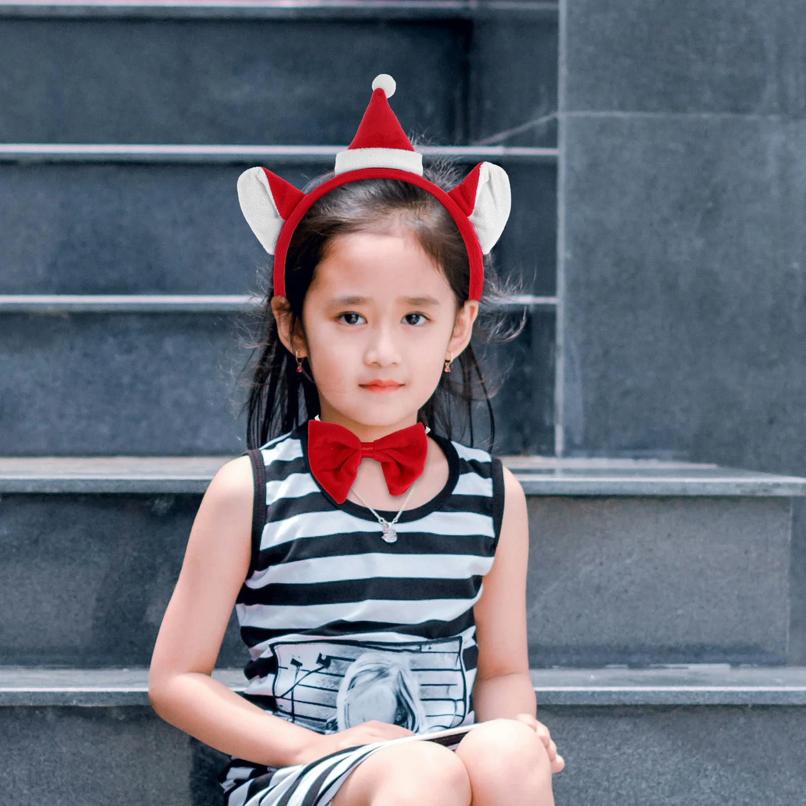 1 مجموعة عيد الميلاد آذان القط عقال سانتا قبعة ربطة القوس فيونكة الذيل مجموعة لعوب تصميم عطلة الأطراف تأثيري احتفالي ديكور الاطفال الكبار