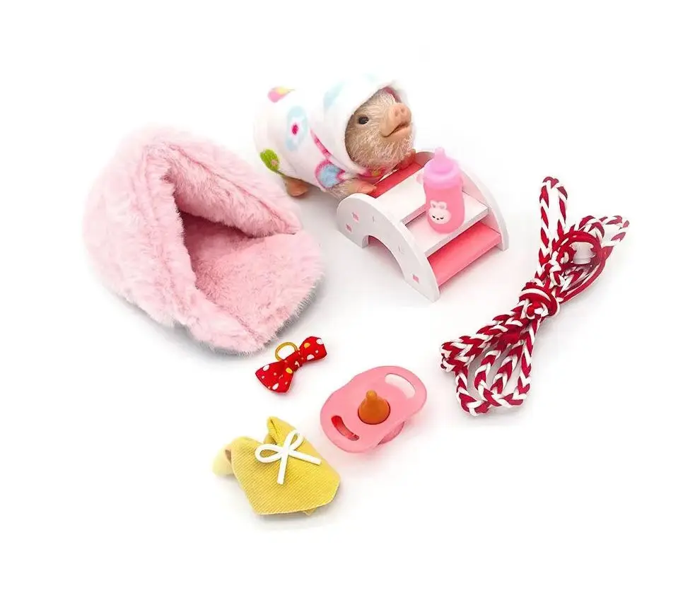 

5 Inch Silicone Piglet Soft Cute Mini Realistic Animals with Accessories Lifelike Reborn Newborn Pig Doll Decompression Toy Gift