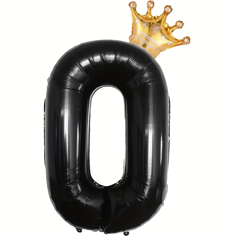 2pcs 40inch Black Numbers Plus Crown Balloons 0-9 Wedding Bridal Shower, Bachelorette Party, Birthday Party Supplies Decoration