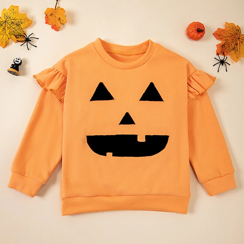 Autumn Pumpkin Cartoon Sweatshirt Winter Halloween Cosplay Knit Clothes Long Sleeved Knitwear Fashion Pullover 2-6 Years