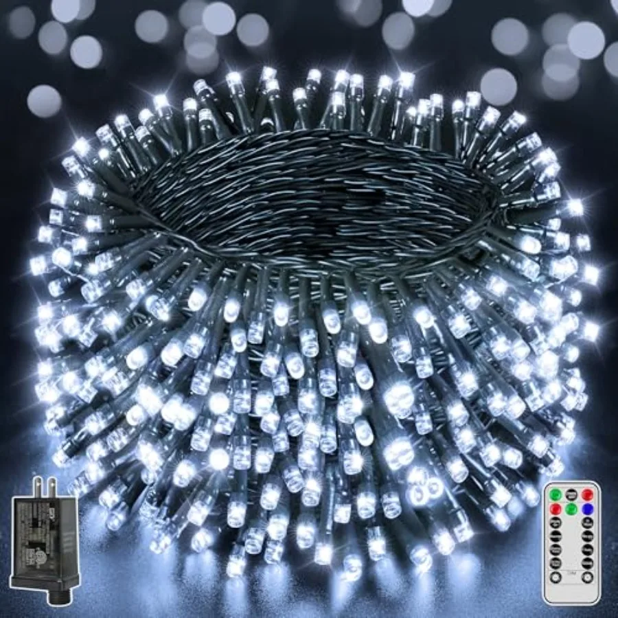 

328 Feet Outdoor String Lights with Remote and Timer, Dimmable with 8 Modes, Waterproof, Fairy Lights for Christmas Tree and Ho