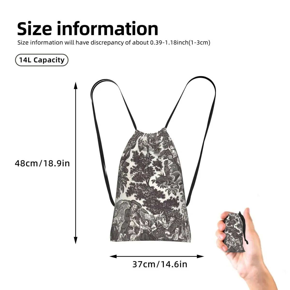 Toile De Jouy Family History Drawstring Backpack hiking cycling Bag Lightweight Foldable Storage Drawstring Bag for Men Women