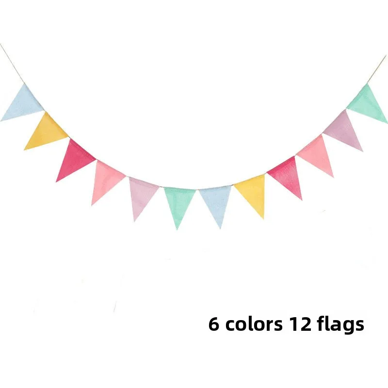 

12 Pieces of Colorful Linen Triangular Flags Imitation Hemp Flags Wedding Decoration Christmas Birthday Party Banner Pull Flags