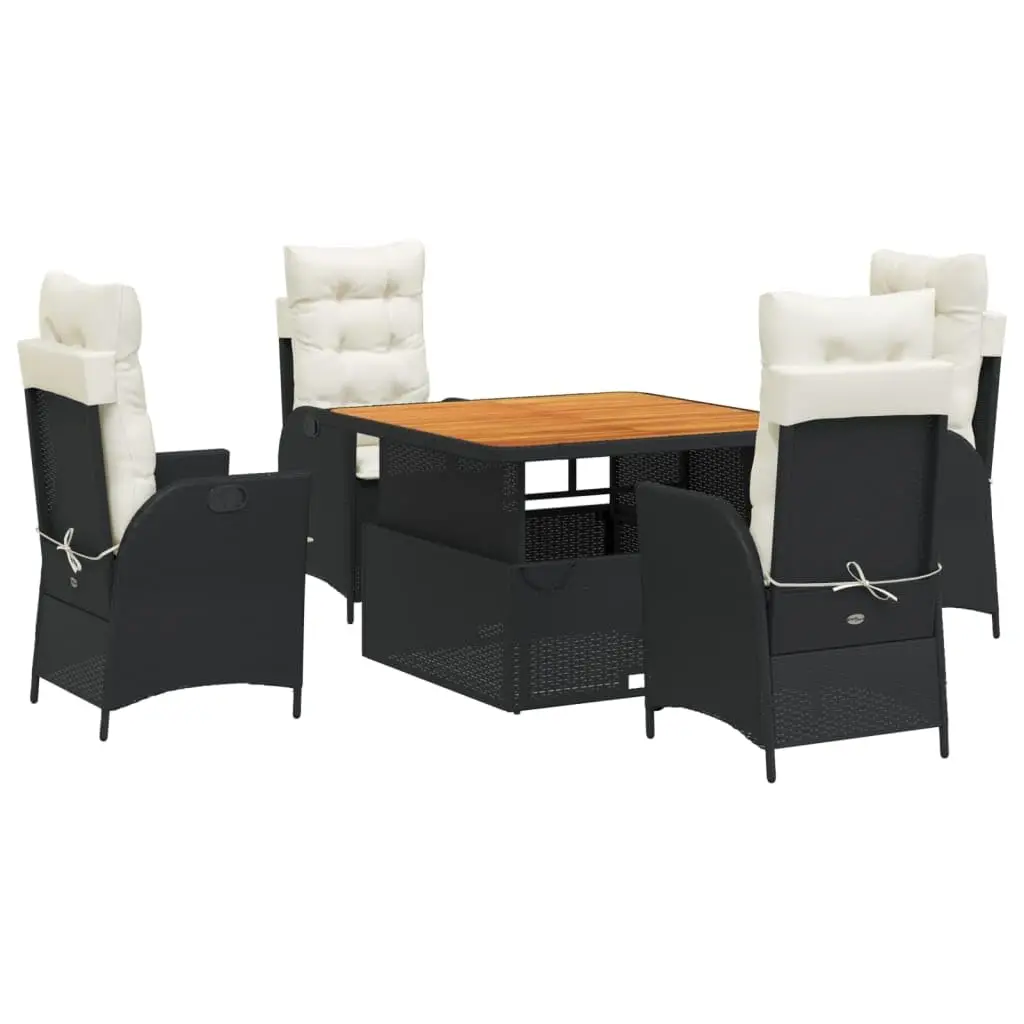 5-Piece Poly Rattan Patio Dining Set with Cushions, Outdoor Garden Poolside Furniture, Customized