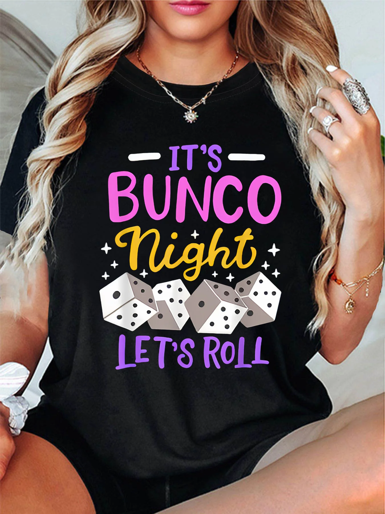 

Women's T-shirt Short Sleeve Harajuku IT'S BUNCO NIGHT LET'S ROLL Letter Print Crew Neck Casual Daily Top For Summer & Spring