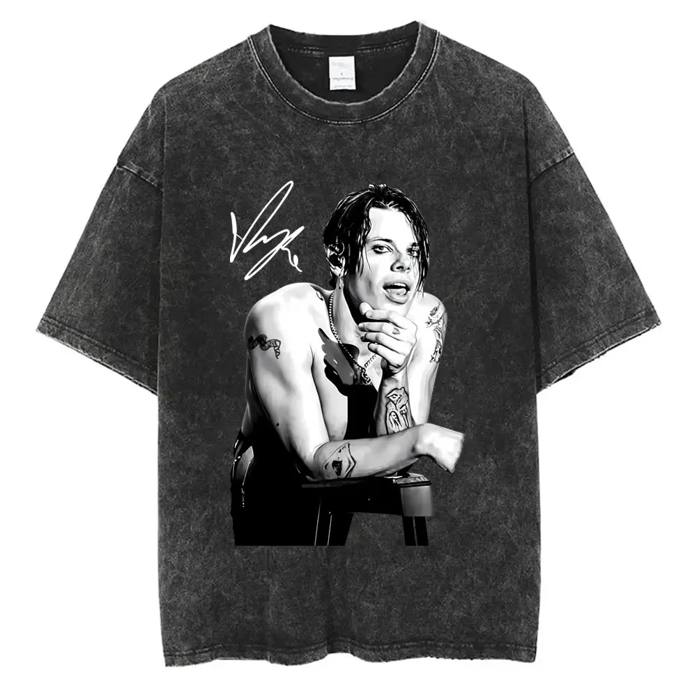 

Washed Vintage Singer Yungblud Graphic T-shirt Men Women Fashion Hip Hop T Shirt Male Rock Retro Oversized T-shirts Streetwear