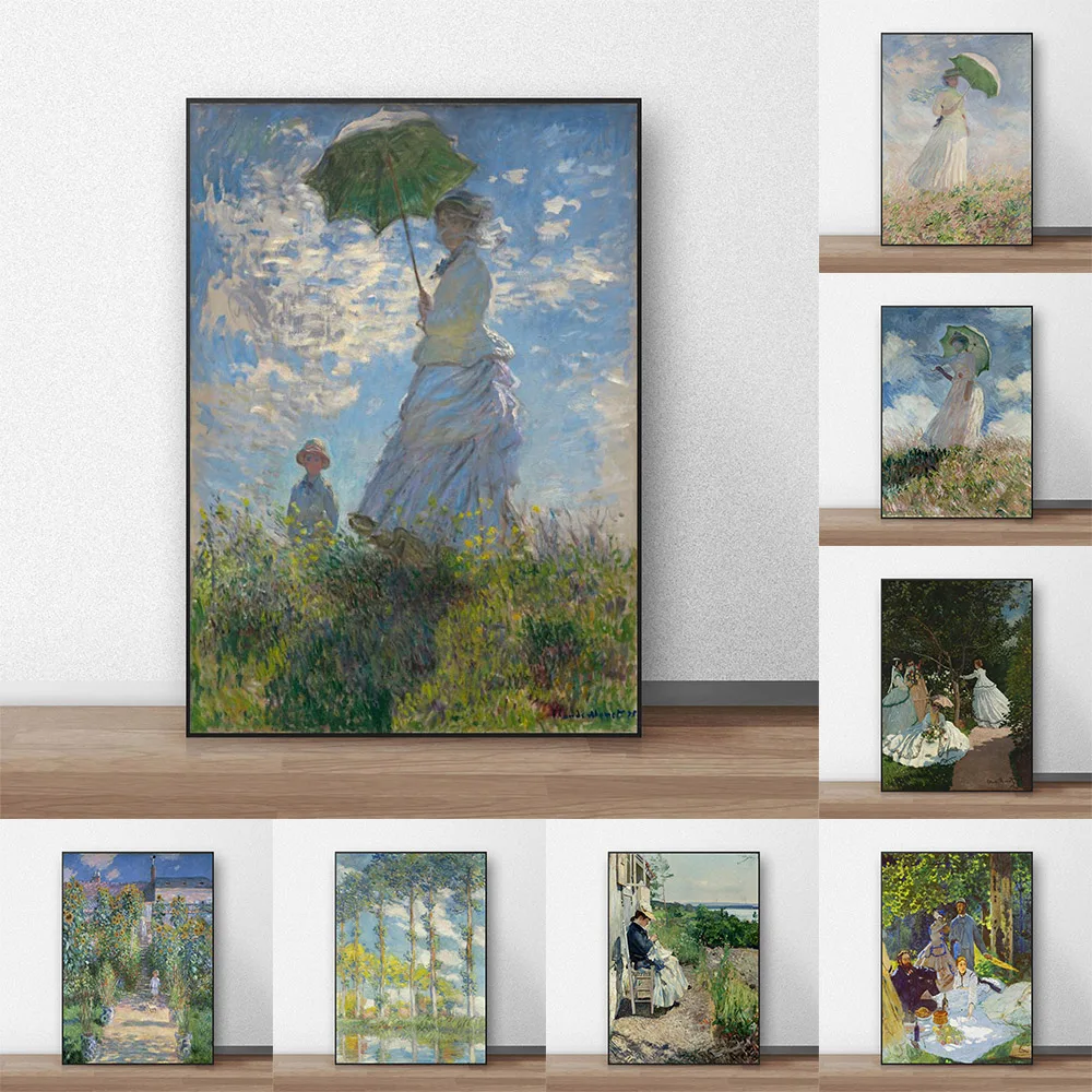 Monet Famous Woman with Umbrella Wall Art Poster Vintage Lan