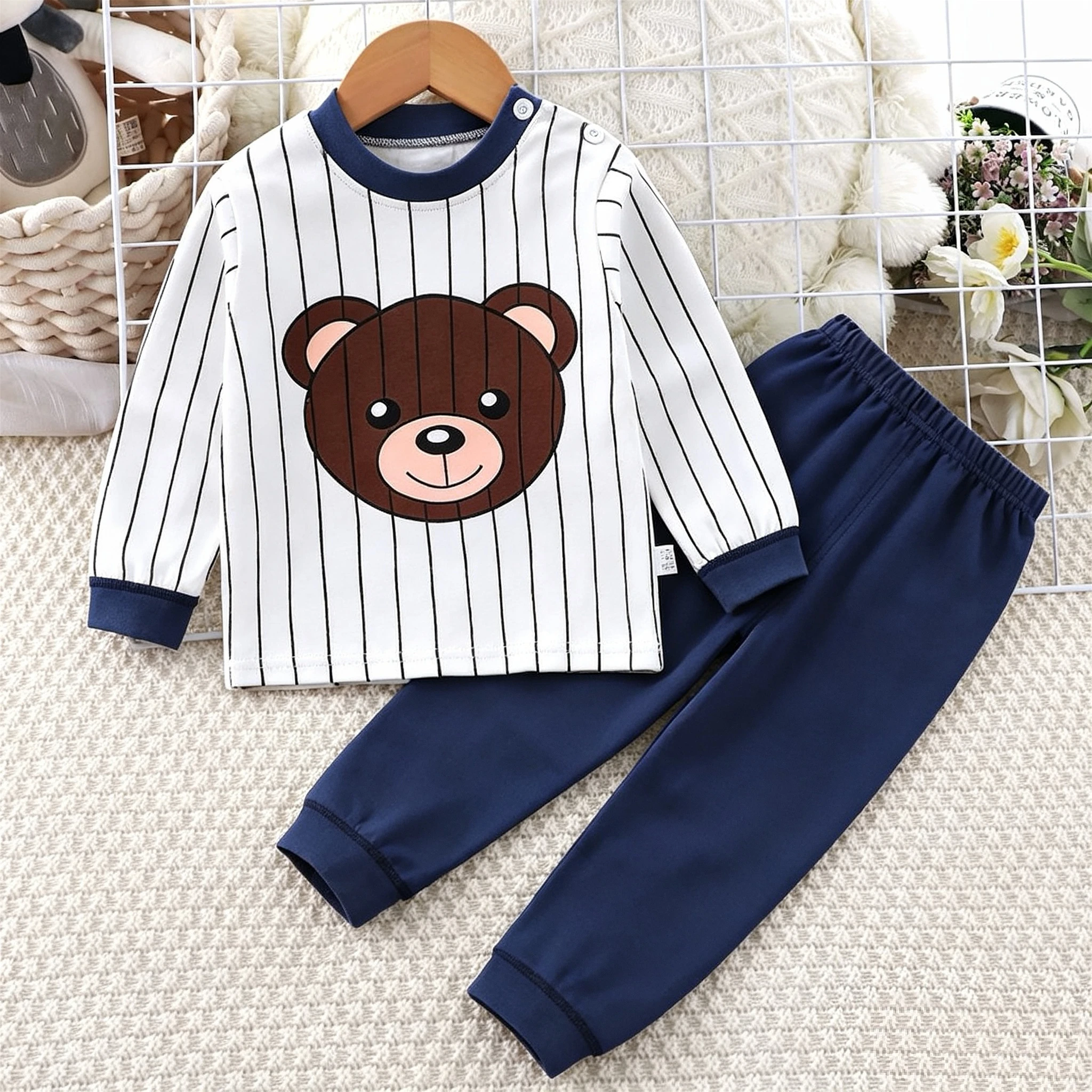 Cartoon-Baumwoll-Unterwäsche-Set für Babys, Mädchen und Jungen, Herbstkleidung, langärmeliges zweiteiliges Set, Kostüm für Kleinkinder, Pyjamas, Freizeitkleidung. – Detail 2