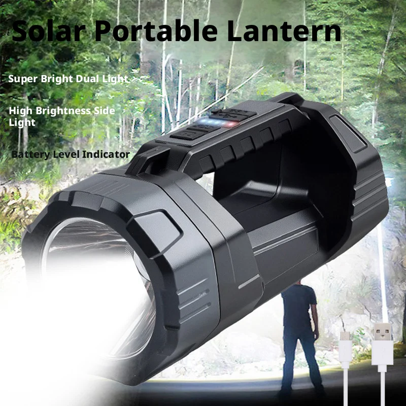 Solar Powered High Power Flashlight, Portable Ultra-Bright Strong Light Flashlight with Long Endurance Battery for Home Outdoor