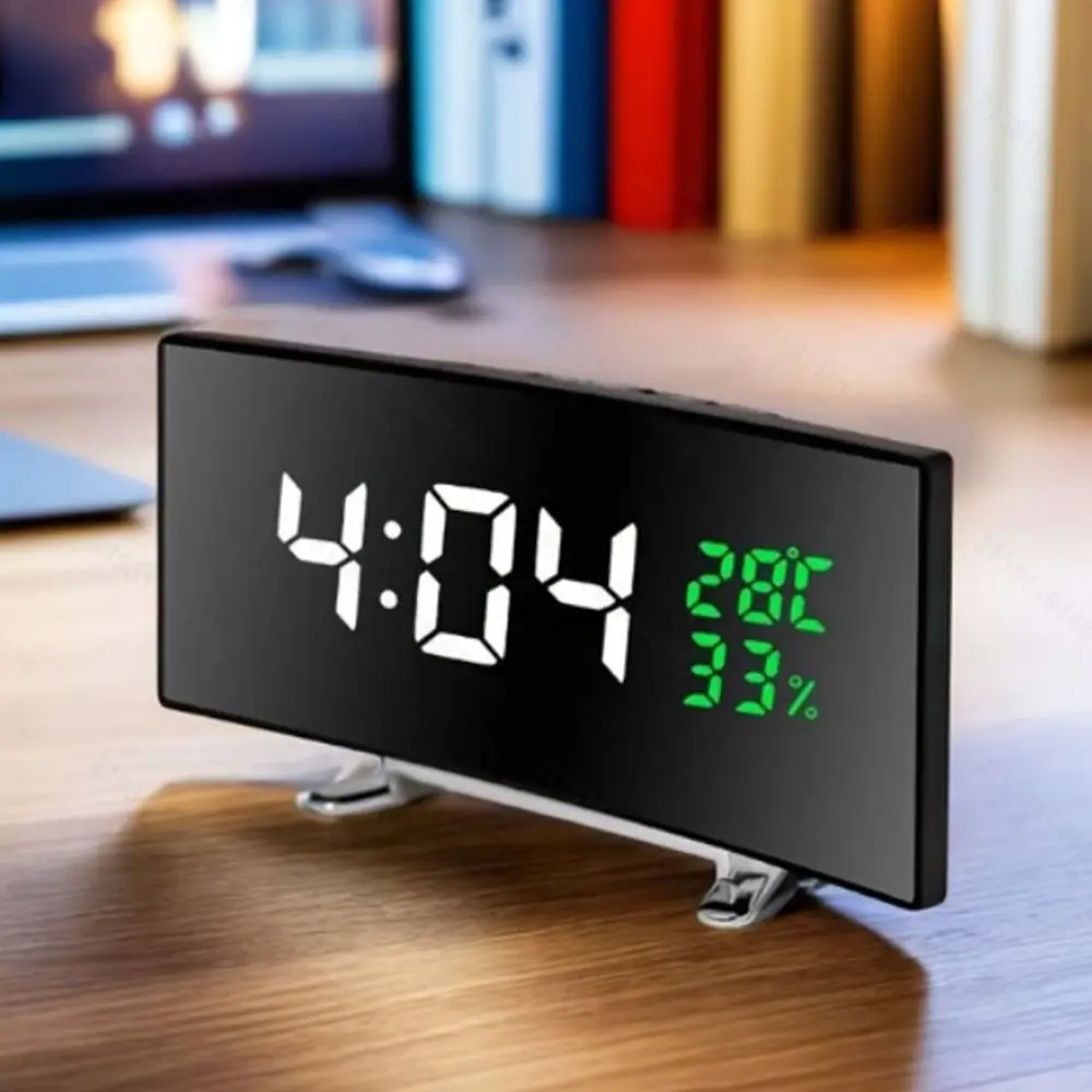 Curved Screen Digital Alarm Clock Temperature Humidity Large Table Clock Large Screen adjustable brightness Desk Clock