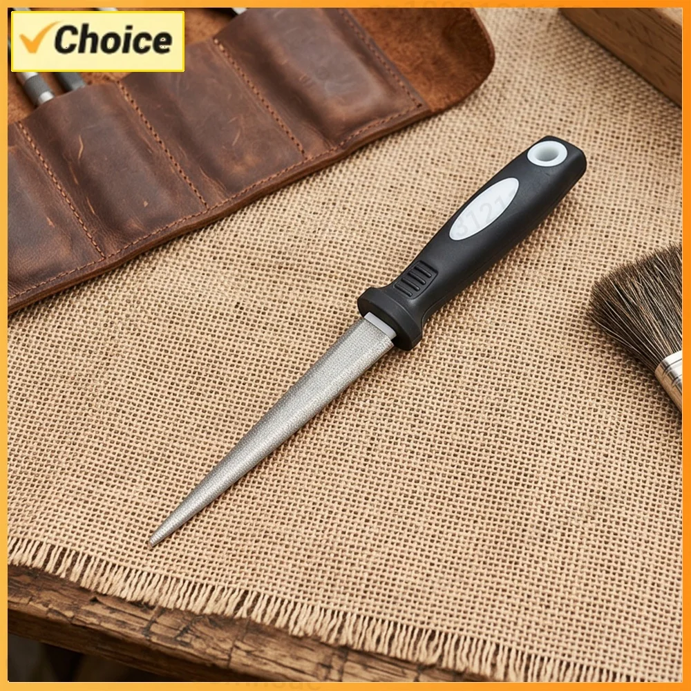 Knife Sharpening Rod 2-Sided Flat and Curved Honing Steel for Knives with Ergonomic Handle for Scissors Knives and Garden Tools