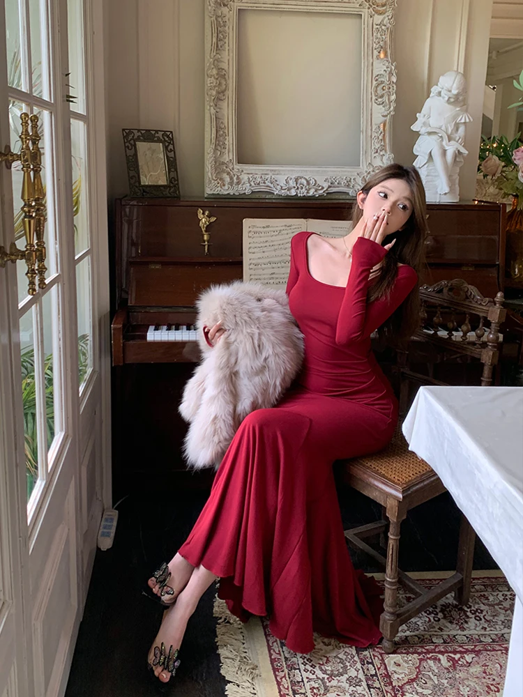 

Kardaian Little Pure Desire Long Sve Русалка с запахом на талии, плиссированное вечернее платье, женское бальное платье на весну и осень