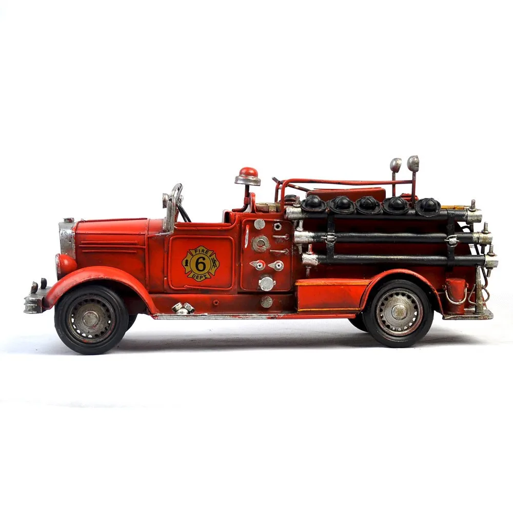 Antique wrought iron car model metal handicraft ornaments creative fire truck model home birthday gift collection