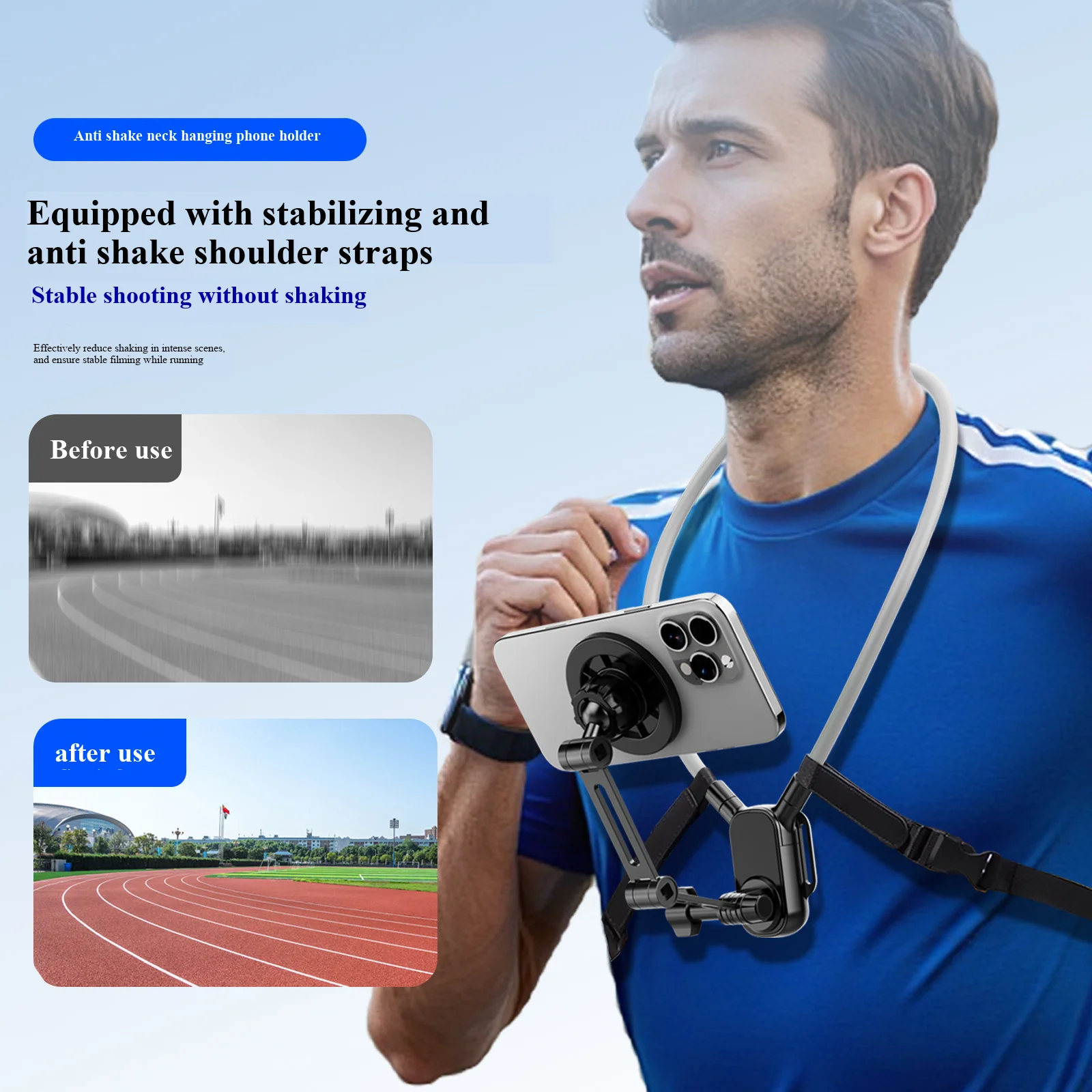 

Magnetic neck-hanging phone holder, travel fishing and cycling perspective fixed chest anti-shake device
