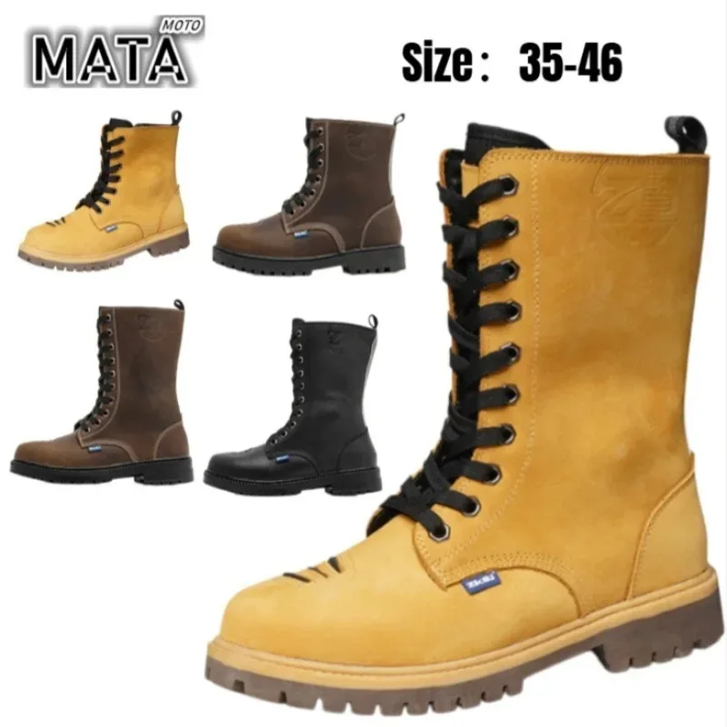 

Retro Brown Leather Motorcycle Shoes Men Women Windproof Anti-slip Protective Boots Adventure Off-Road Motorcycle Boots