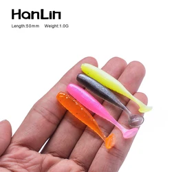 Hanlin 10pcs 50/63/70mm Soft Silicone Worms Bait Fishing Lure Swimbaits T tail Fishing tackle Baits Predator Wobbles Set Tackle