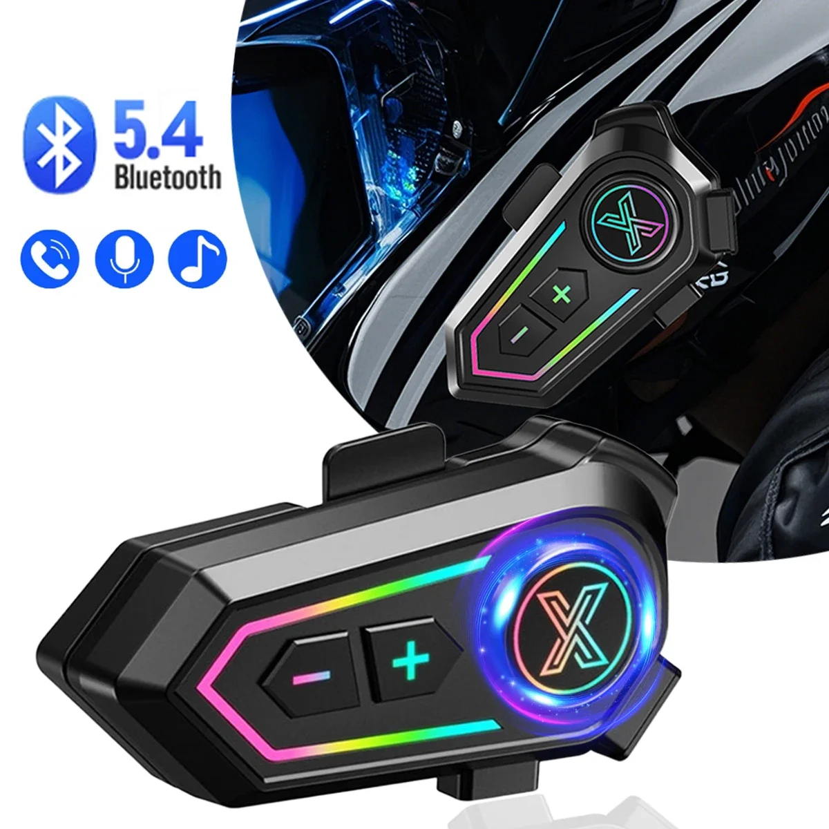 

Bluetooth 5.4 Motorcycle Helmet Headset Waterproof Handfree Call Phone Kit Wireless Earphone MP3 Music Player with Ambient Light