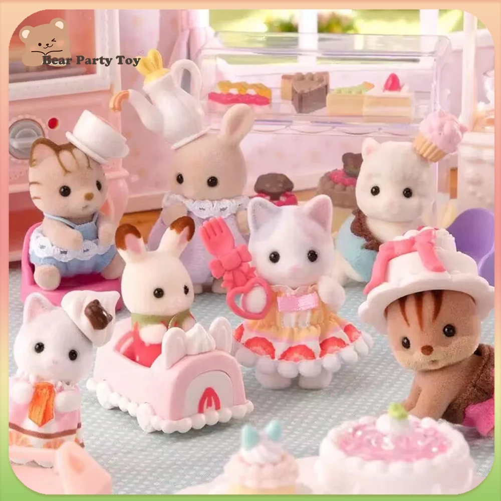 In Stock Sylvanian Families Anime Figure Cake Baking Party Series Blind Box Kids Surprise Kawaii Room Ornament Gift Girl Toy