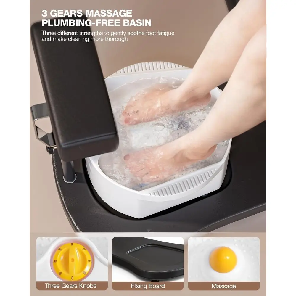 كرسي باديكير دوار 360 درجة بدون سباكة لتقنية الأظافر، محطة باديكير مع مقعد قابل للتعديل، مسند للقدمين وحمام القدمين، Pr