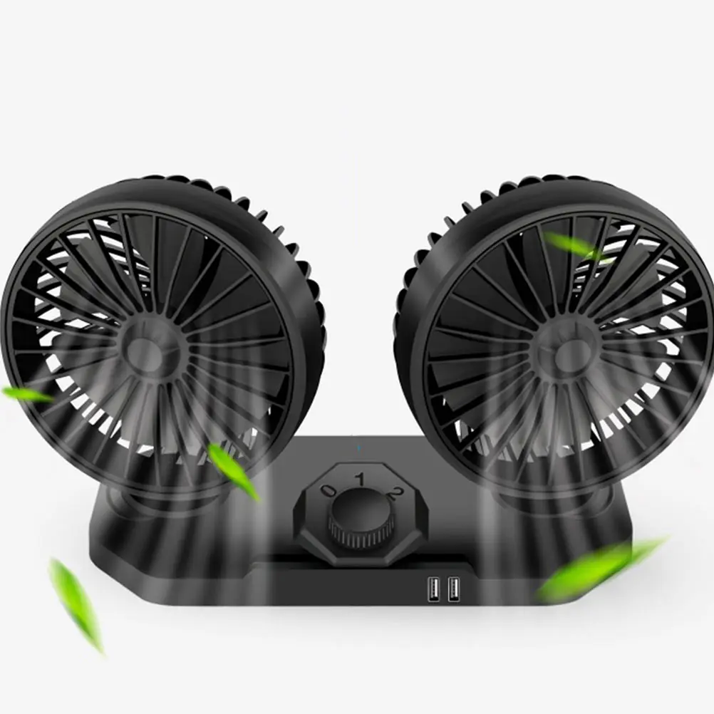 

Car Dual Head Electric Fan ABS Low Power Consumption Energy Saving 360 Degree Rotatable 90 Degree Tilt USB Cooling Fans Car