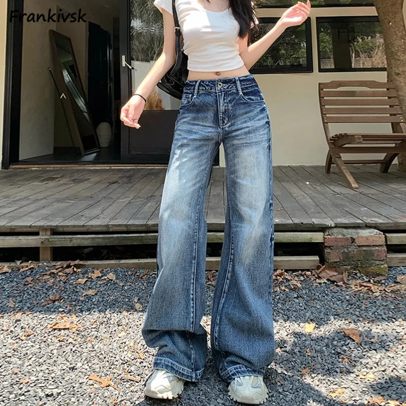 

Wide Leg Jeans Women American Style Casual Fashion Washed Sexy Full-length Trousers Daily High Street All-match Vintage Females