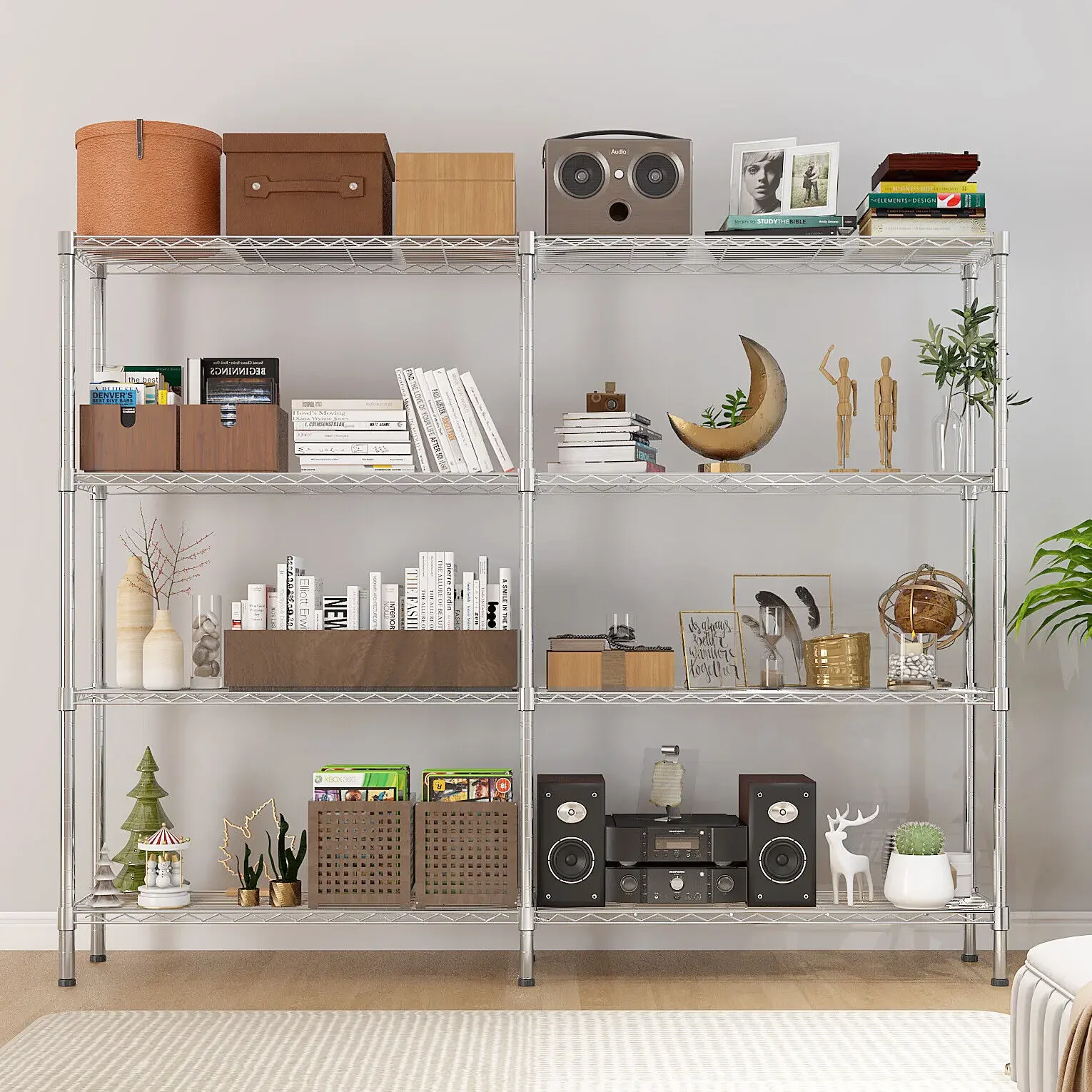 

58''W Adjustable Storage Shelves 1200LBS NSF Wire Shelving Unit 4 Tier Metal Shelving for Storage Rack Shelves for Storage Heavy