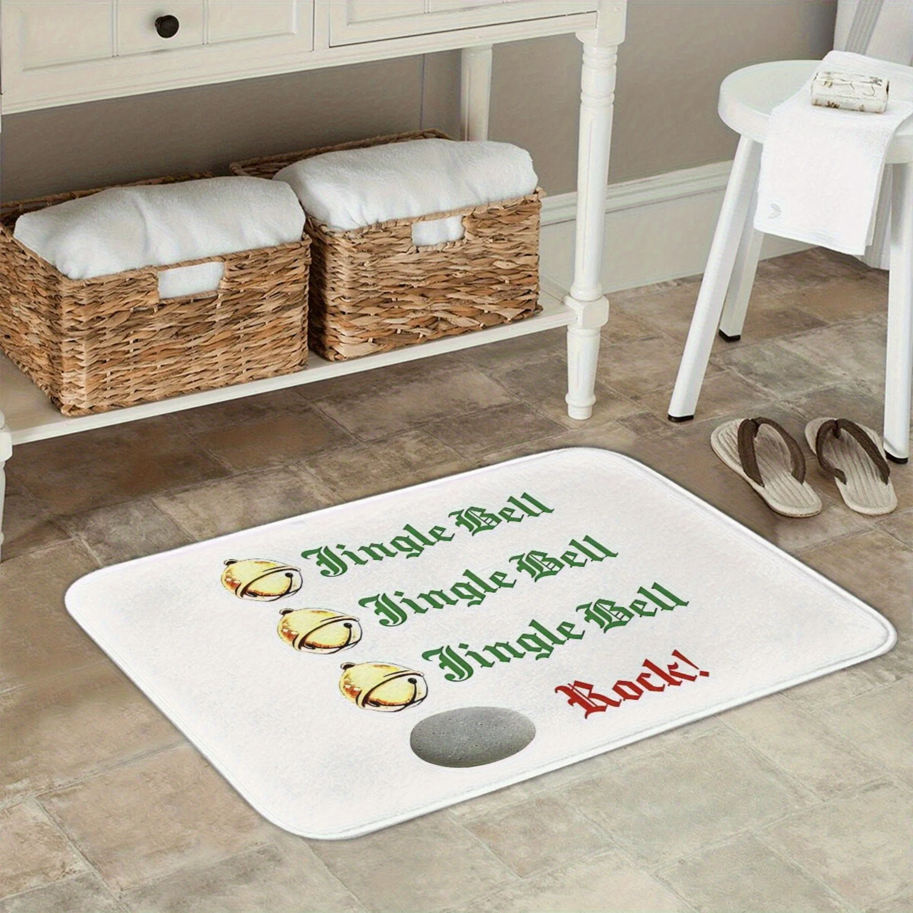 Jingle Bells! Christmas Door Mat-Lightweight, Non-Slip, Machine Washable Polyester Welcome Mat, Suitable for Bathroom, Bedroom