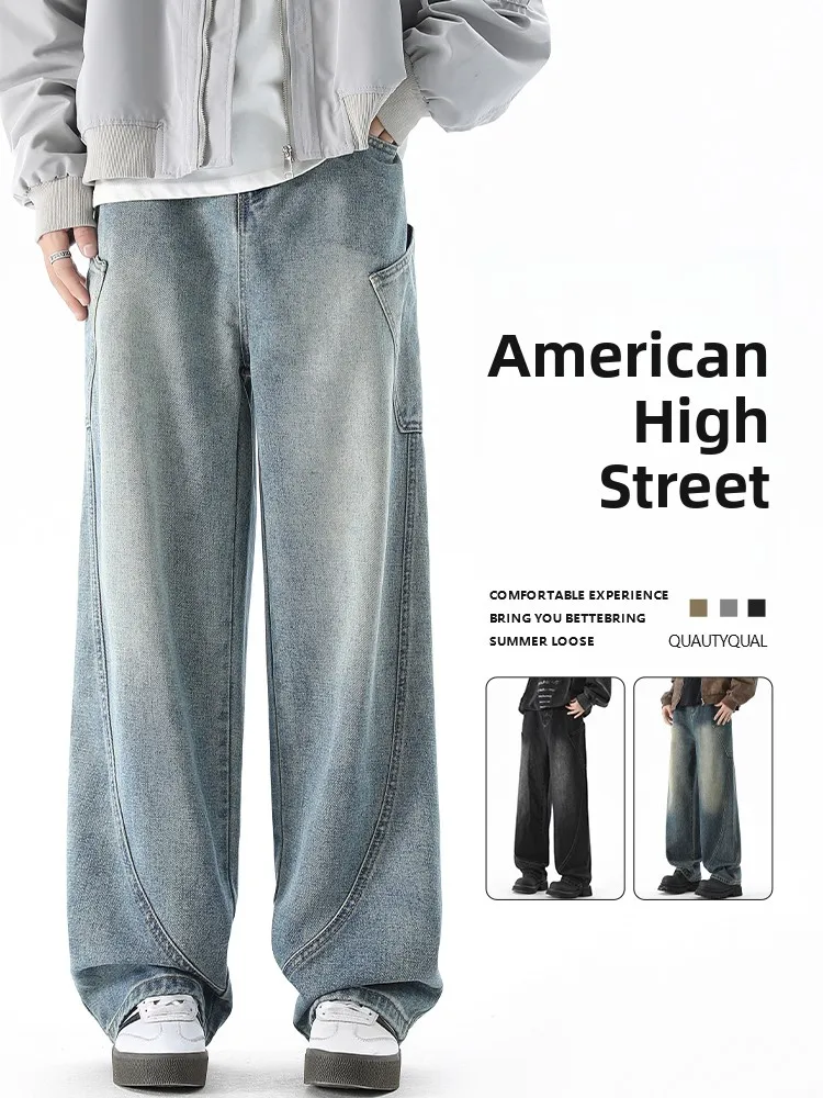 

American High Street Loose Straight Leg Jeans for Men Spring Summer New Arrival Multi ket Workwear Cotton Youth Faion